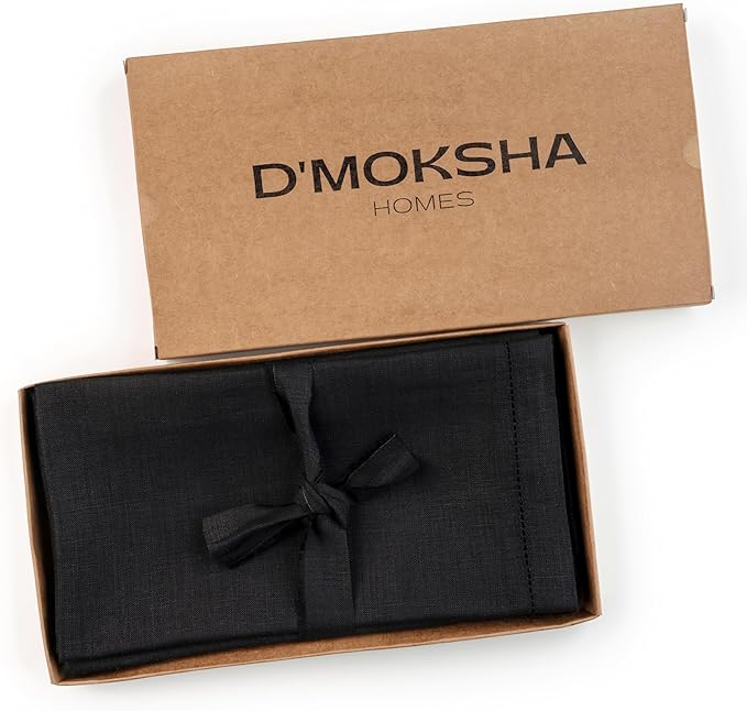 D'Moksha Homes Black Linen Napkins Set of 8 - Classic Hemstitch 100% Pure Linen Hemstitch Dinner Napkins 20 x 20 Inch for Winter, Christmas, Holiday, New Year - Handcrafted and Machine Washable