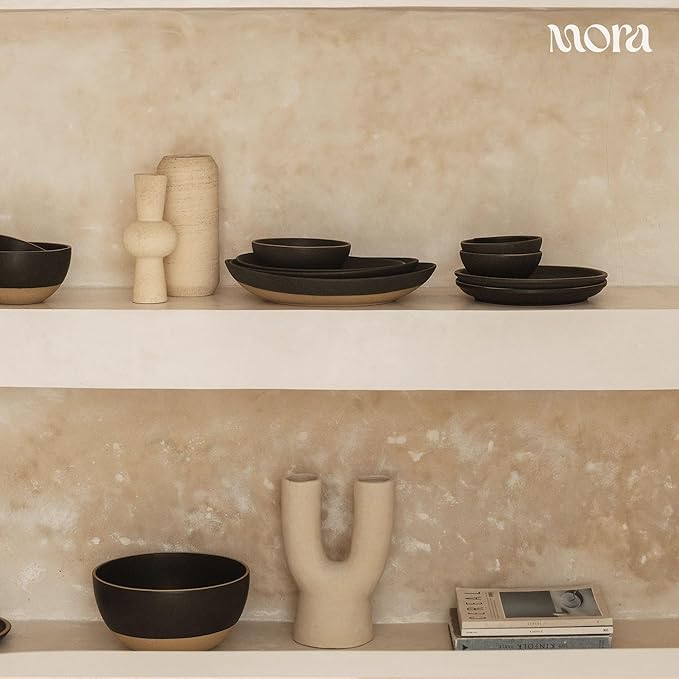 MORA Jumbo and Large Serving Dishes Set of 2, 13 inch and 12 inch Ceramic Pottery Oval Platters - Microwave, Oven and Dishwasher Safe - Liquorice