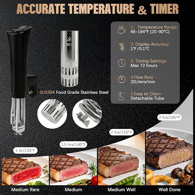 Sous Vide Cooker, Wine Chiller, 1000W, Immersion Circulator Sous Vide Machine, Suvee Cooker with Accurate Temperature & Timer, Fast Heating, Cookbook, Easy to Store, Home Kitchen Use