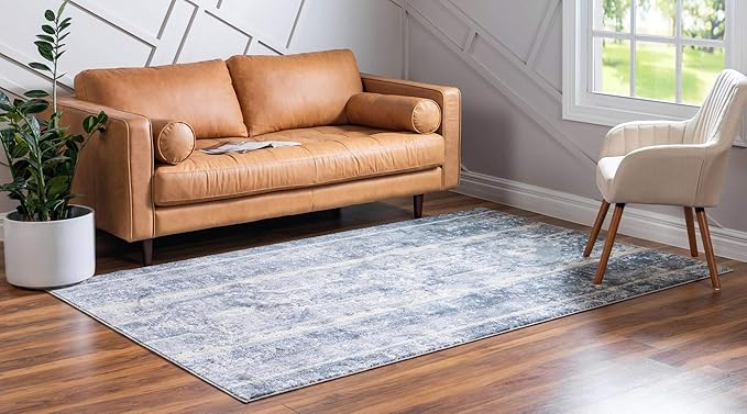 Rugs.com Oregon Collection Rug – 6' x 9' Blue Low-Pile Rug Perfect for Living Rooms, Large Dining Rooms, Open Floorplans