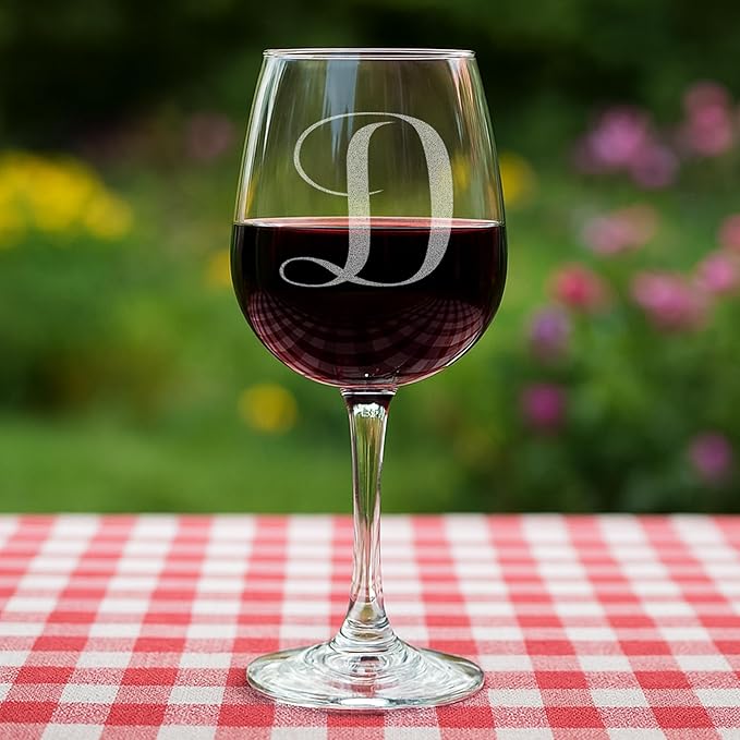 Monogrammed A-Z Wine Gifts for Women - 12.75 oz Engraved Personalized Wine Glass- Funny Wine Lover Monogram Gifts for Women - Unique Wine Glasses Gift Set (D)