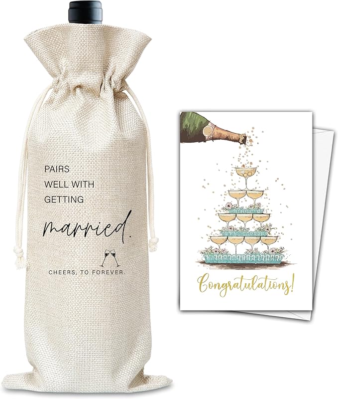 Anniversary Wine Gifts Bag, Gifts For Wedding Shower Marriage Reusable Wine Bag With Card, Champagne Gifts Bag, Gifts For Anniversary Couples Married Couples Valentine's Day Honeymoon Women Men-29