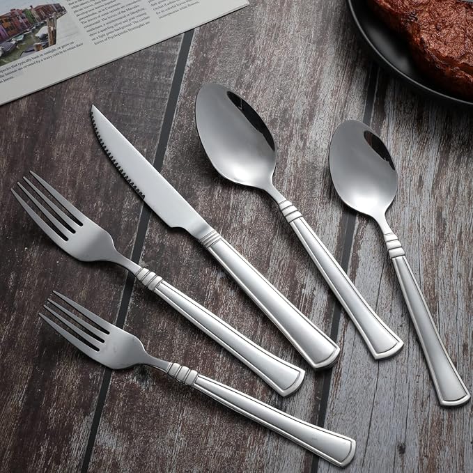 24-Piece Silverware Set with Serving Utensils Stainless Steel Flatware Set for 4 Include Dinner Fork Knife Spoon Cutlery Utensil Set for Home Kitchen Restaurant