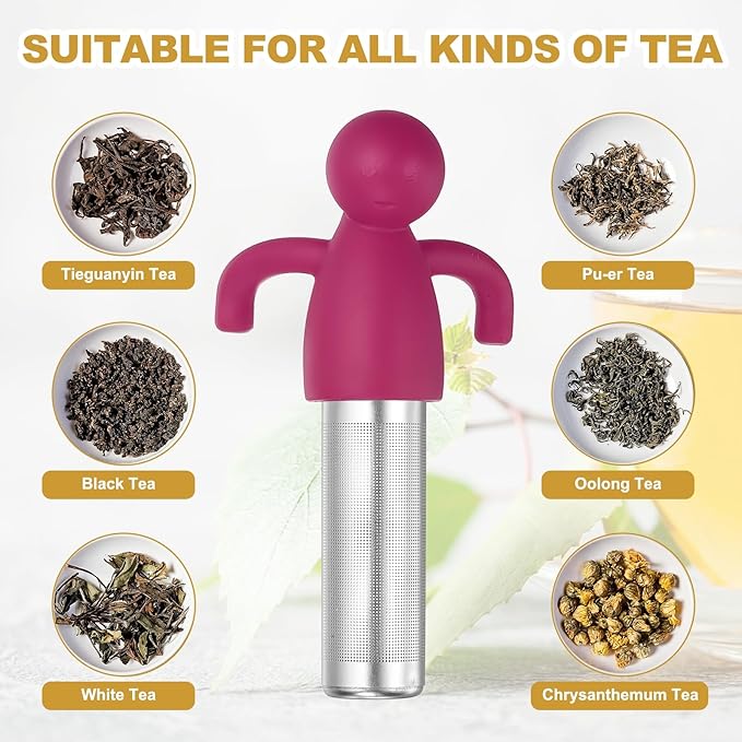 uxcell 2 Pcs Cute Tea Infuser, Stainless Steel Loose Leaf Tea Steeper Filter with Silicone Handle Reusable Thin Pores Mesh Strainer Diffuser for Teacups Teapots Mugs, Rose Red