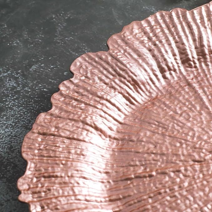13" Charger Plates - Set of 24 - Acrylic Rose Gold Round Reef Disposable Chargers, Ideal for Dinner Party Wedding Holiday Bulk Events