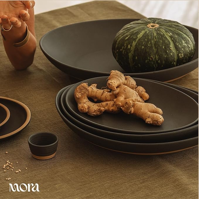 MORA Jumbo and Large Serving Dishes Set of 2, 13 inch and 12 inch Ceramic Pottery Oval Platters - Microwave, Oven and Dishwasher Safe - Liquorice