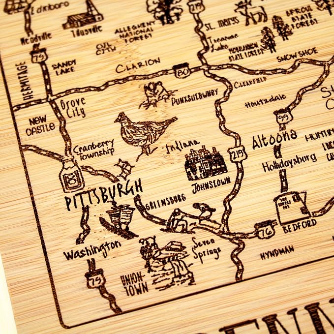 Totally Bamboo A Slice of Life Pennsylvania State Serving and Cutting Board, 11" x 8.75"