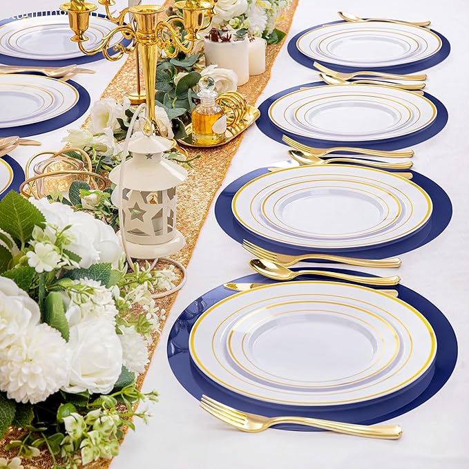 KesaPlan 100PCS Round Blue Placemats, 13" Disposable Paper Placemats for Dining Table, Mirrored Blue Charger Place Mat for Kitchen Banquet Table Setting Dinner Party Birthday Wedding Decor