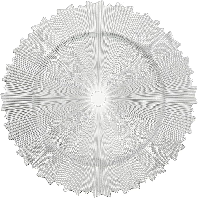 50 Pcs Antique Charger Plates Bulk 13 Inch Embossed Rim Plastic Party Dinner Plate Chargers Round Decorative Server Plate for Wedding Party Event Tableware (50pcs-silver)