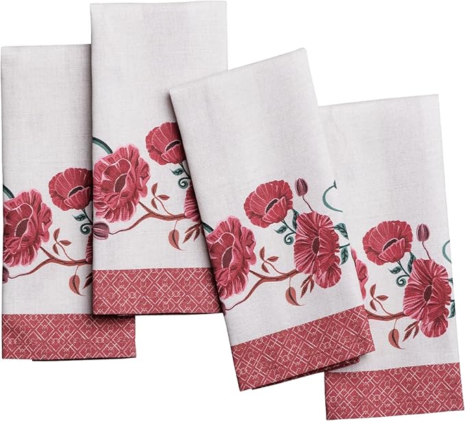 Maison d' Hermine Cloth Napkins Set of 4 100% Cotton Soft & Durable Everyday Reusable Square Napkins Cloth Washable, Dinner, Cocktail Party, Wedding, Restaurant (Poppy, 18" x 18")