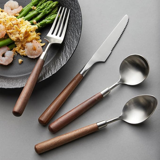 48-piece wooden handle silverware set, utensil set, flatware set, cutlery sets, weddings hotel banquets Wooden Handle home use service for 12 Spoons And Forks Set