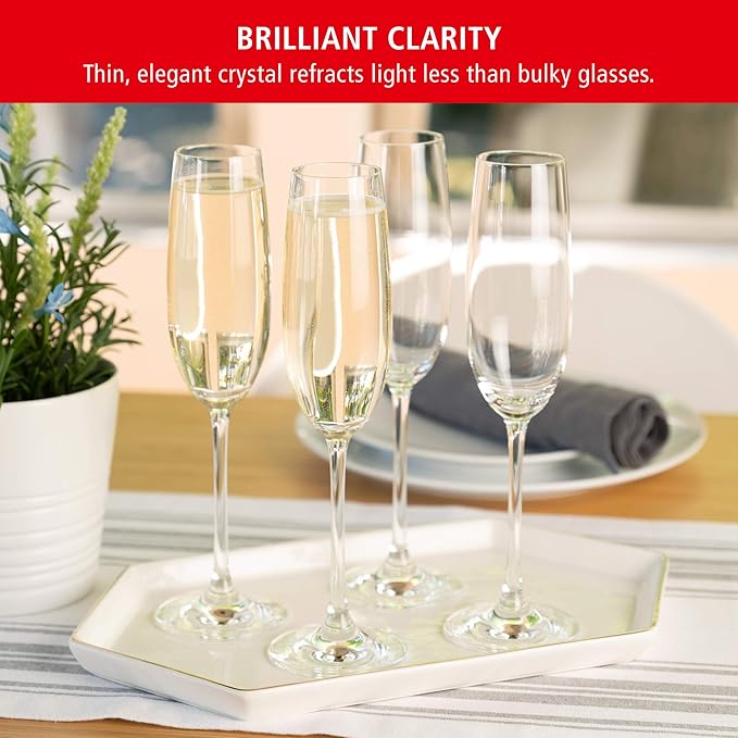 Spiegelau Salute Champagne Flutes, Elegant Crystal Champagne Glasses Gift Set, Perfect for Prosecco, Sparkling Rose, Mocktails, Home Bar Accessories, Housewarming, Wedding Gifts, 7.4 oz, Set of 4