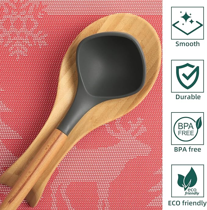 Spoon Rest for Stove Top, Bamboo Wood Spoon Holder for Kitchen Counter, Perfect Larger Utensil Rest for Spatula, Spoon or Tong, Modern, Rustic & Smooth Spoon Rest as a Dining Table Decor 10.6" x 6.7"