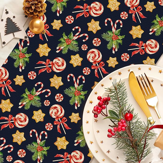Christmas Candy Table Runner Seasonal Holiday Kitchen Dining Linen Table Decoration for Indoor Outdoor Home Party Decor 13 x 72 Inch