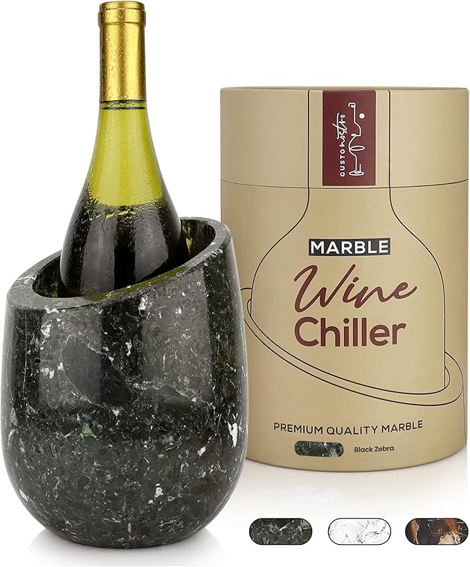 Gusto Nostro Marble Wine Chiller Bucket - 750ml Wine Bottle Cooler and Champagne Chiller for Party, Kitchen, Bar Cart Decor to Chill & Keep Bottles Cold with Unique Wine Lovers Gift Box (Black Zebra)