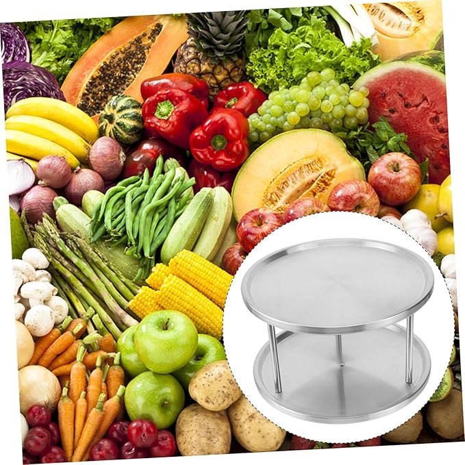 Cabilock Stainless Steel Seafood Snack Plate Double with Bracket Food Serving Tray for Restaurant Party Buffet Silver Kitchen Utensil