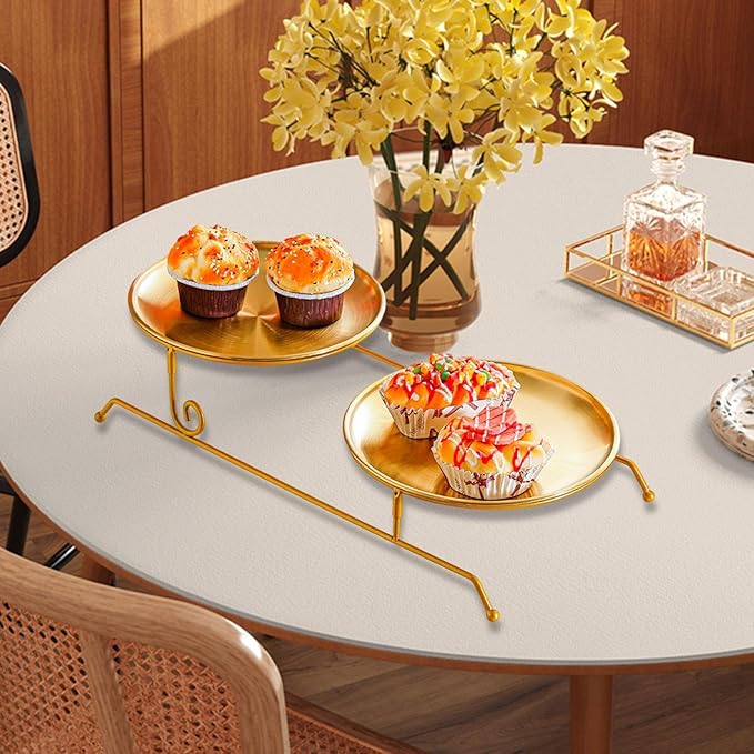 Fruit Tray, Tiered Serving Tray, Snack Tray, Plate Holder Made of Stainless Steel and Iron with an Elegant Two-Tiered Structure and Practical Design F, Gold