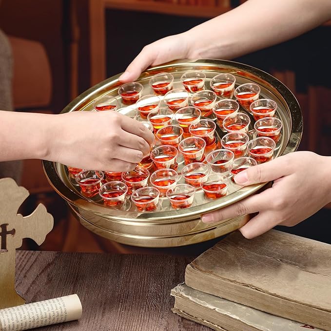 Suzile Holy Communion Trays House up 40 Cups for Churches Serving Communion Set Stainless Steel Communions Plates Church Holy Ware Sets Supplies (Gold)