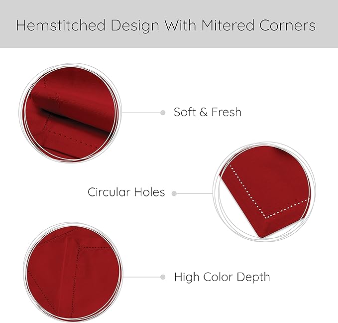 Encasa XO Placemats Set of 4 | Cotton Hemstitched Design | Red | Rectangular 19"x13" - Dining Table Mat | for Dining Table Fall Decoration, Holiday & Christmas Festivals - Machine Washable