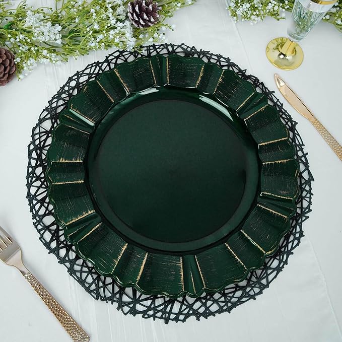 Efavormart Set of 6-13" Round - Hunter Emerald Green Plastic Charger Plates With Waved Scalloped Rim for Wedding, Outdoor Receptions, Banquets, Holiday Dinner plates Chargers
