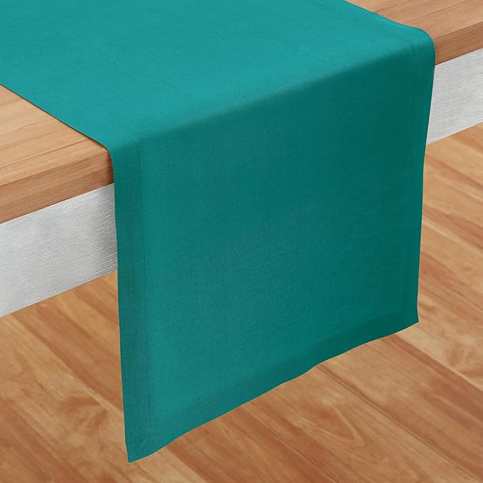 Solino Home Linen Teal Table Runner 120 Inches Long - 100% Pure Linen 14 x 120 Inch Table Runner for Dining - Fete, Handcrafted and Machine Washable