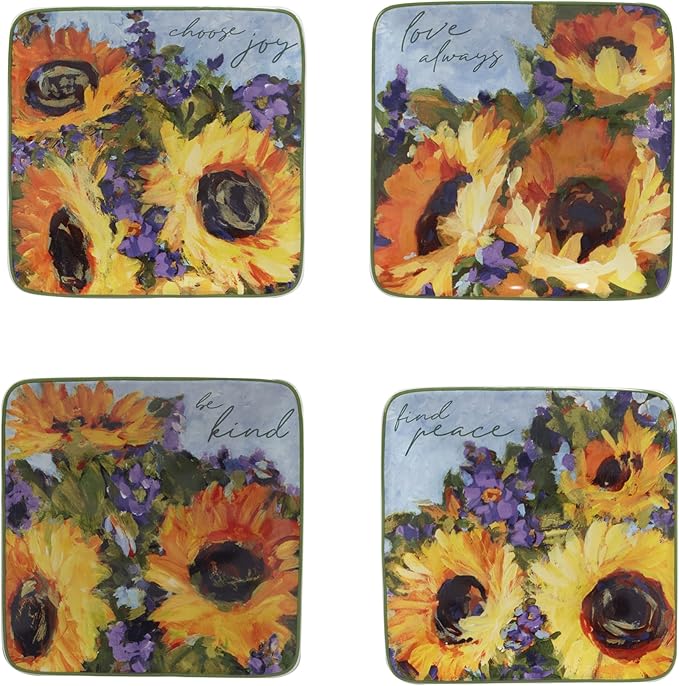 Certified International Sunflower Bouquet 6" Canape/Luncheon/Appetiser Plates, Assorted Designs, Small, Multicolor, Set of 4