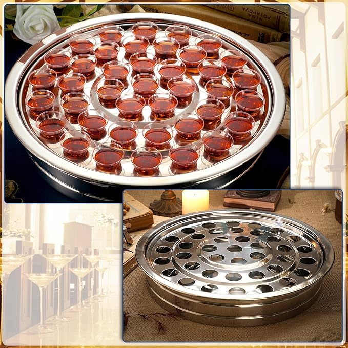 Suzile Holy Communion Trays House up 40 Cups Tary for Churches Stainless Steel Communion Plates Set, Not Included Lid(Silver)