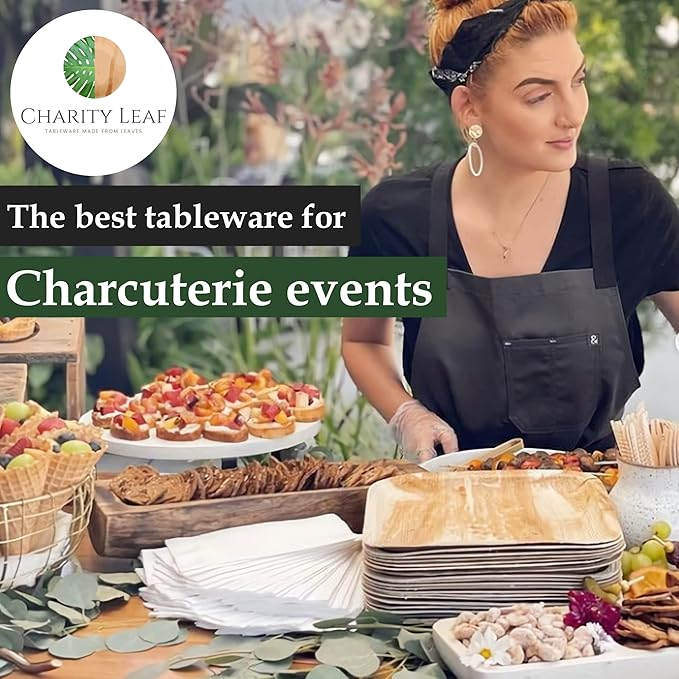 Charity Leaf Disposable Palm Leaf 14" Round Trays (25 pieces) Bamboo Like Serving Platters, Disposable Boards, Eco-Friendly Dinnerware For Weddings, Catering, Events