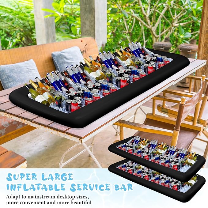 Large Inflatable Serving Bar 72 x 30 x 5'' Inflatable Ice Serving Buffet Bar Inflatable Cooler Ice Buffet Salad Serving Trays with Drain Plug for Pool Outdoor Party Picnic (Black,2 Pack)