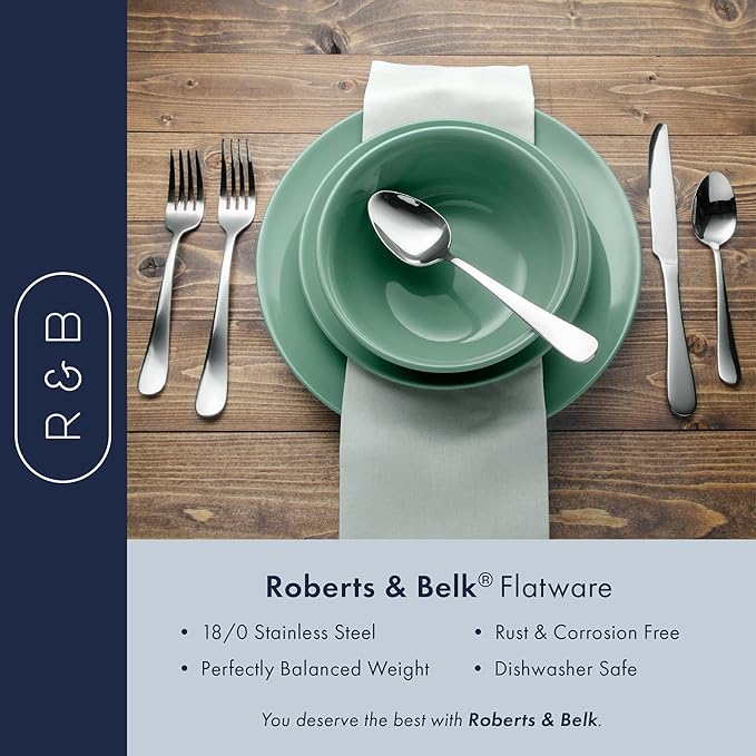 Roberts & Belk 45-Piece Camden Gold Silverware Set – Flatware for 8 – High Mirror Stainless Steel Utensils with Knives, Forks & Spoons
