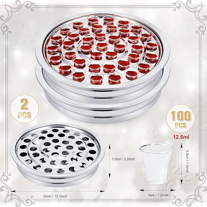 Zhehao 2 Pcs Easter Communion Trays for Churches Set Church Supplies Plates for Church with Disposable Cups (Silver)