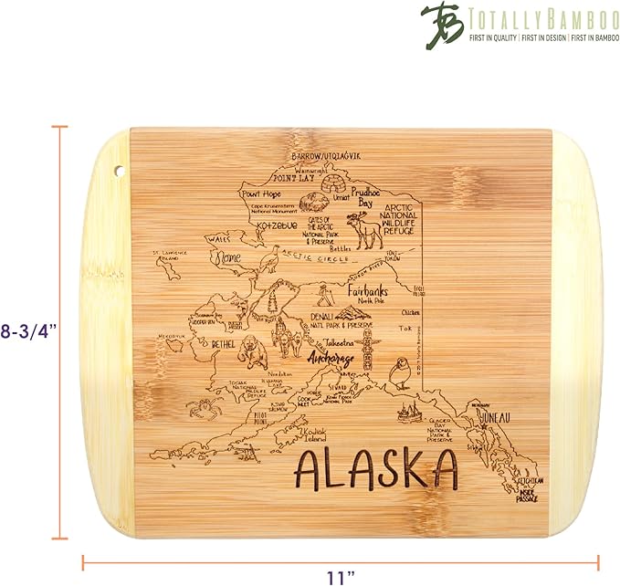 Totally Bamboo A Slice of Life Alaska State Serving and Cutting Board, 11" x 8.75"