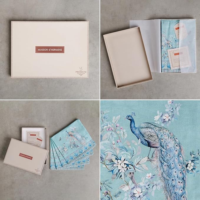 Maison d' Hermine Napkin 100% Combed Cotton Premium Set of 4 Decorative Washable Table Cloth Napkins for Dining, Home, Wedding, Banquet, Peacock Utopia - Pastel Turquoise (20”x20”)