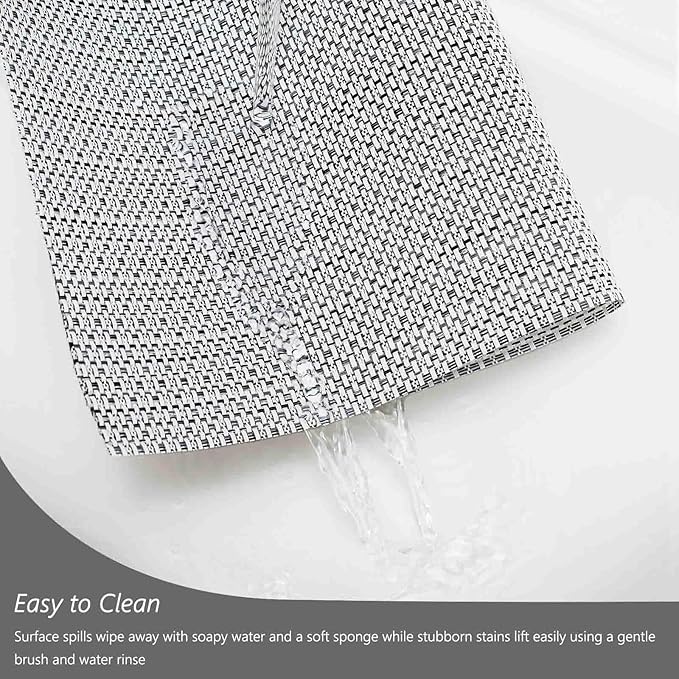 AHHFSMEI Placemats for Dining Table Set of 6 Woven Vinyl Plastic Place Mats Non-Slip Heat Insulation Stain Resistant Table Mats Washable Easy Clean Placemats (White Grey Silver)