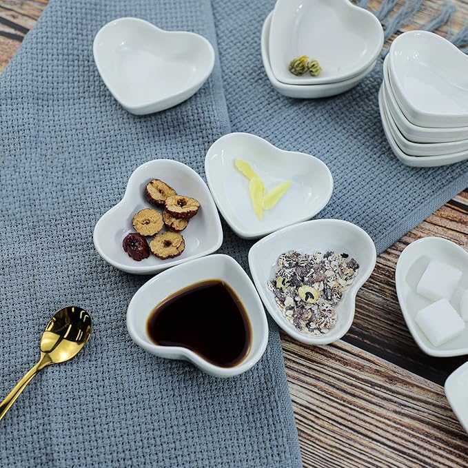 SOCOSY Heart-shaped Multipurpose Ceramic Sauce Dish Seasoning Dishes Sushi Dipping Bowl Appetizer Plates Serving Dish Saucers Bowl(Set of 10)