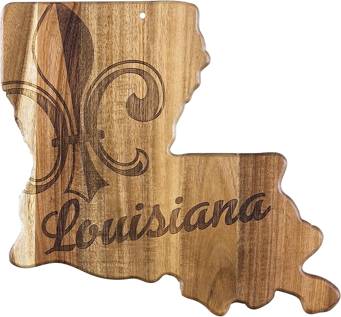 Totally Bamboo Rock & Branch Origins Series Louisiana State Shaped Cutting Board and Charcuterie Serving Tray, Includes Hang Tie for Wall Display