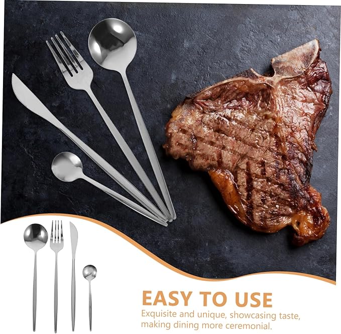 Ciieeo 6 Sets Stainless Steel Flatware for Serving Steak and Desserts Soup Forks Spoons and Cutters for Kitchen and Dining Table