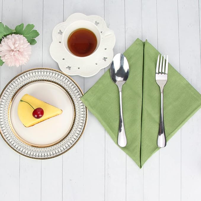 Soft Color Linen Blended Thin Dinner Cloth Napkins - Set of 12 (40 x 40 cm) - for Christmas Events & Home Use (Lime Green)