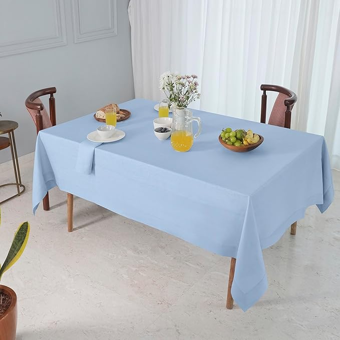 D'Moksha Homes Linen Tablecloth 60 x 120 Inch - 100% Pure Linen Powder Blue Table Cloth for Rectangle Tables - Machine Washable Cloth Tablecloth for Winter, Christmas, Holiday, New Year