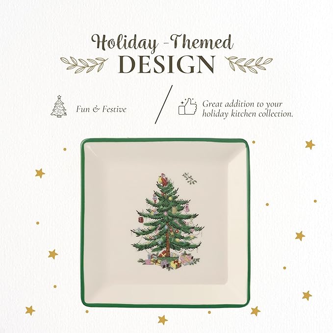 Spode Christmas Tree Tidbit Square Plates (Set of 4) - Festive 5-Inch Ceramic Plates for Canapés, Sweets, and Desserts - Dishwasher, Microwave, Freezer Safe - Excellent for Holiday Entertaining