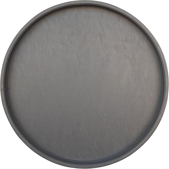 30 x 30 inches high-end Light Luxury Leather Round Oversized Service Tray, Ottoman Tray，Coffee Tray, Food Tray, Family Dinner, Out-of-House Picnic, Party Essential Tray (30 inch Grey)