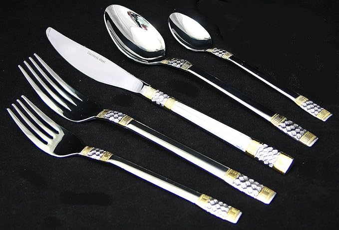 Venezia Collection "Milano" 20-Pc. Gold Flatware Set Service for 4, 18/10 Stainless Steel Silverware Cutlery, 24K Gold Trim