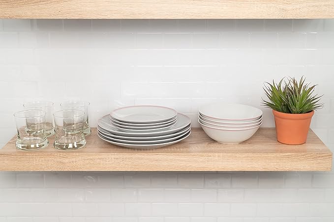 10 Strawberry Street Coupe Double Line 12 Pc, Pink Dinnerware Set, Misty Rose,SM-1200-CP-P