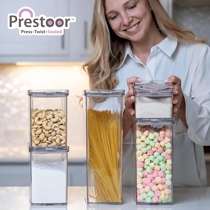 4-Pack Small Pantry Containers, 0.8 QT/0.76 L Clear SAN Food Storage Canisters with Twist-Lock Lids, Stackable for Sugar, Tea Bags, Seasoning, Nuts, Snacks (Black)