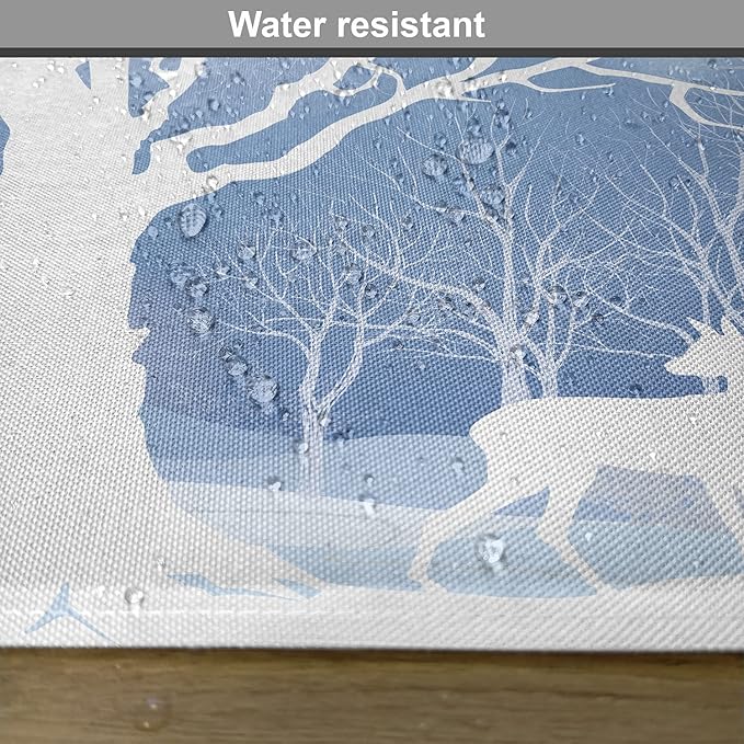 Ambesonne Winter Place Mats Set of 4, Abstract Winter Imagery with Snowy Weather Deer and Other Animals Seasonal Theme, Washable Fabric Placemats for Dining Table, Standard Size, Baby Blue