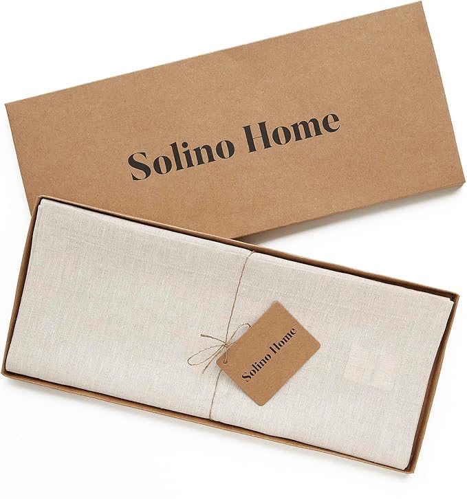 Solino Home Linen Table Runner 144 Inches Long - Athena, 100% Pure Linen Light Natural 14 x 144 Inch Table Runner for Dining, Spring, Easter