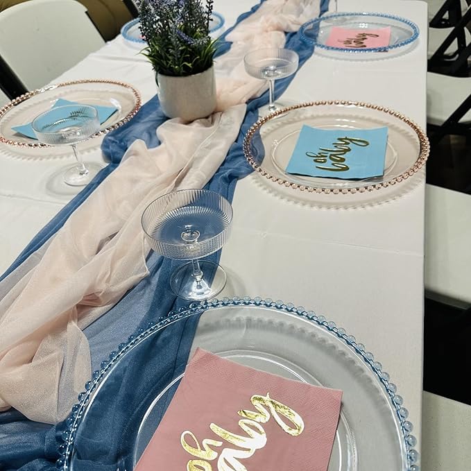 13" Charger Plates - Set of 12 - Blue Round Acrylic Disposable Chargers with Beaded Rim, Ideal for Dinner Party Wedding Bulk Events