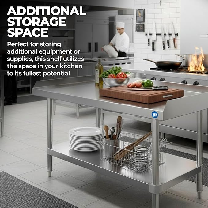 Stainless Steel Equipment Grill Stand with Adjustable Undershelf | Heavy Duty 18-Gauge Top | NSF Certified for Kitchens, Utility Rooms & Catering (72" x 30")
