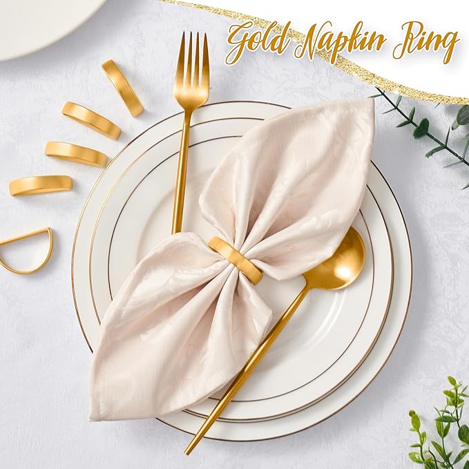 APTWOW 50PCS Gold Napkin Rings, Semicircle Metal Gold Napkin Holder Buckles, Fall Thanksgiving Christmas Napkin Rings for Dinner Table Decor, Wedding, Banquet, Party