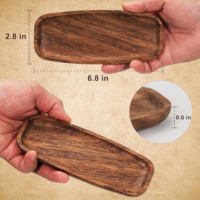 Mini Wooden Serving Platters and Trays, Solid Acacia Wood Oval Serving Tray for Food/Snacks/Appetizer, Wooden Trays for Jewelry, also as Mini Charcuterie Board and Cheese Platter (6 PCS)